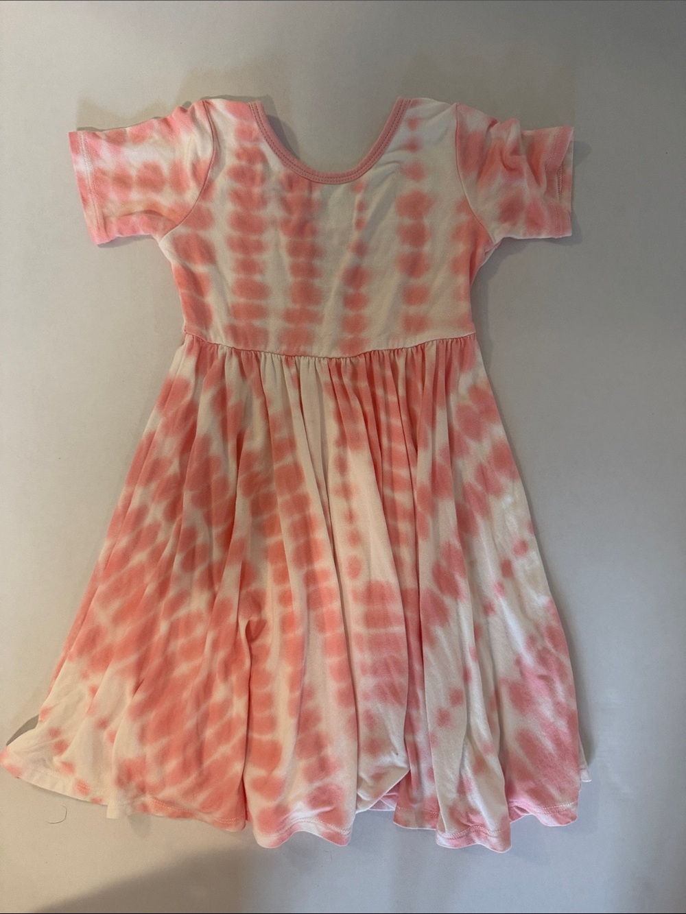 Kyte BABY Pink and White Tie-Dye Short Sleeve Twirl Dress